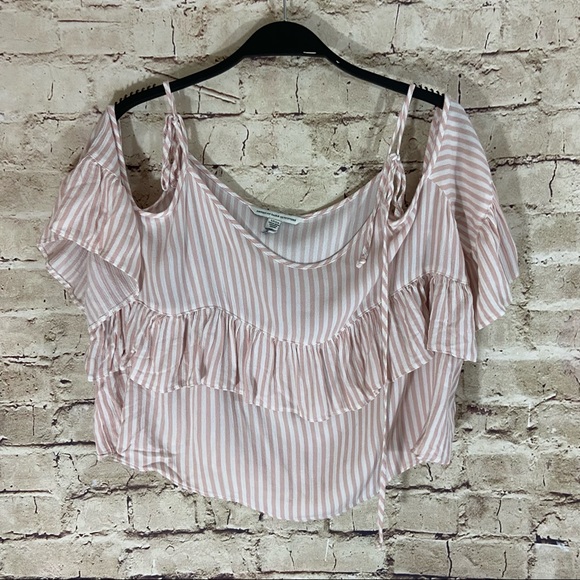 American eagle outfitters pink white striped cold shoulder top size small - Picture 5 of 9